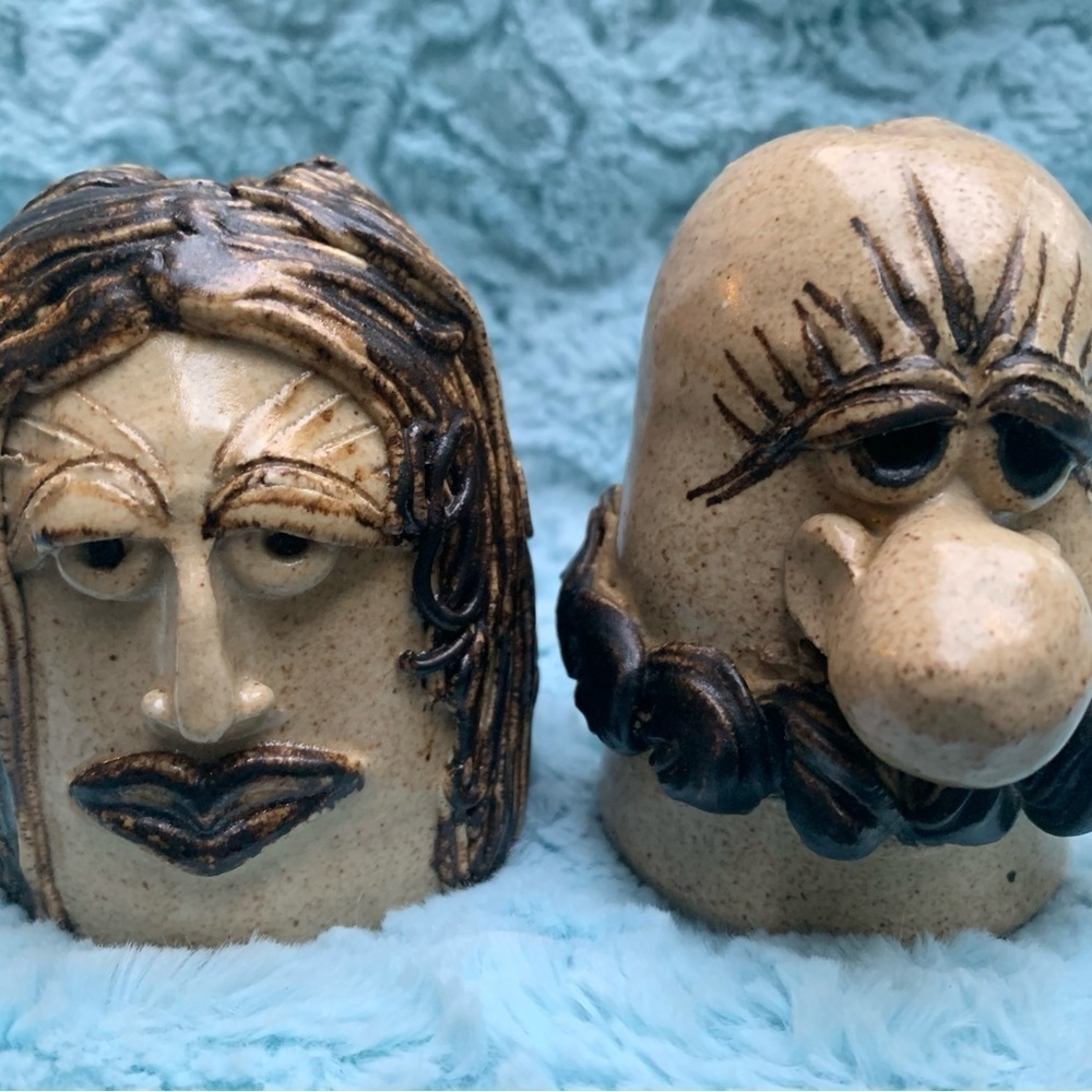 Vintage Stoneware Mr. & Mrs. Salt & Pepper Shakers – Collectible Set
